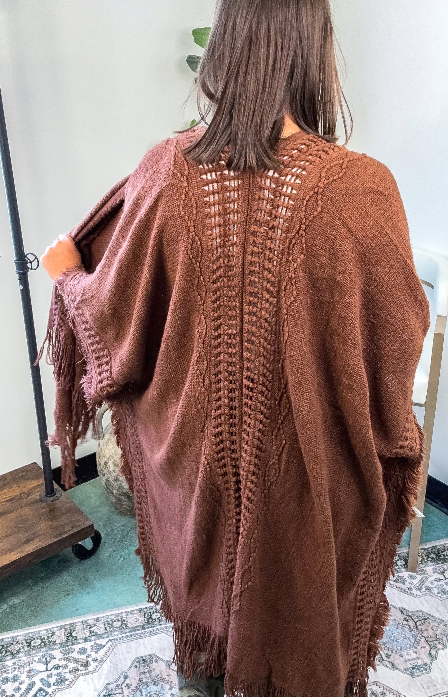 Open Work Frayed Border Bohemian Ruana