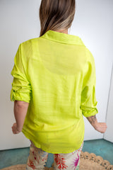 Oversized Button-Up Linen Shirt - Green