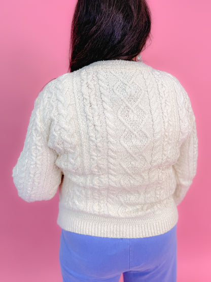 Pastel Bow Cable-Knit Cardigan