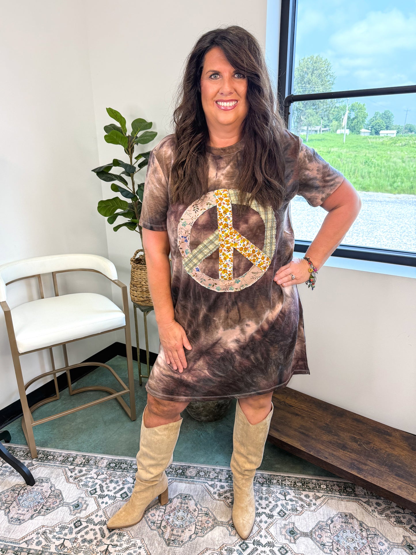 Peace and Tie Dye Tee Dress - Gray Multi Tie Dye