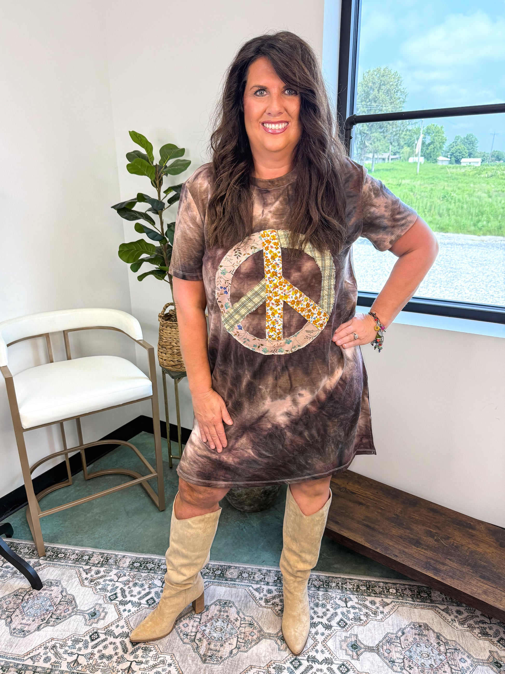 Peace and Tie Dye Tee Dress - Gray Multi Tie Dye