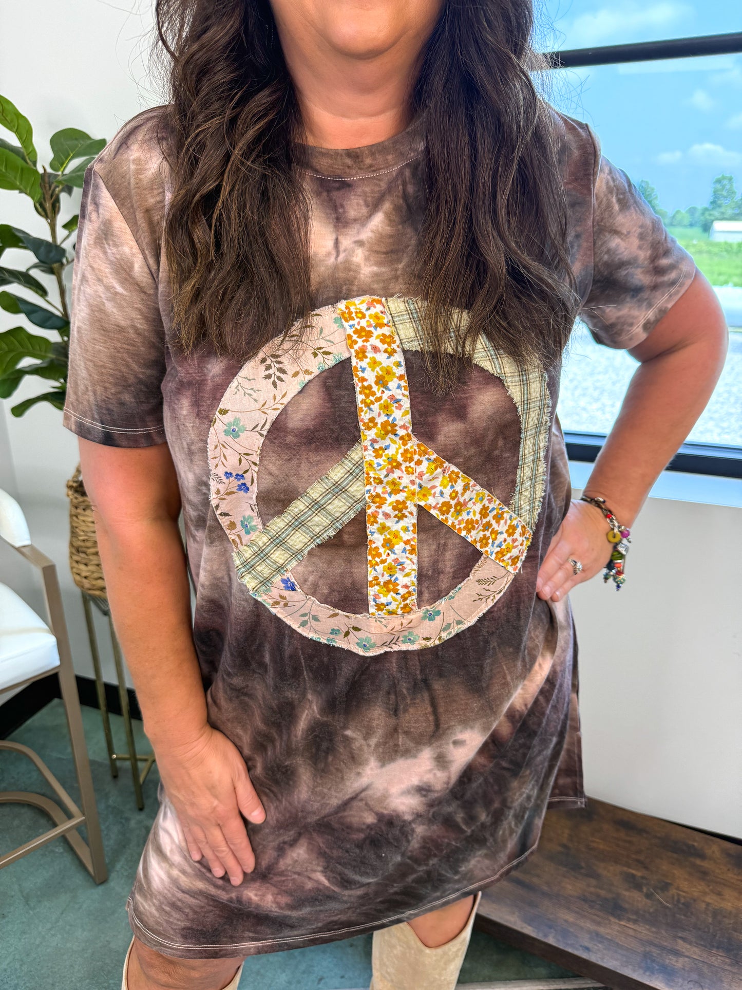 Peace and Tie Dye Tee Dress - Gray Multi Tie Dye