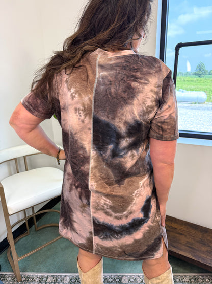 Peace and Tie Dye Tee Dress - Gray Multi Tie Dye