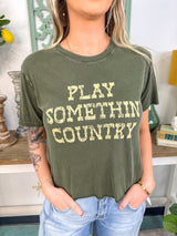 Play Somethin' Country Graphic Crop Tee - Olive