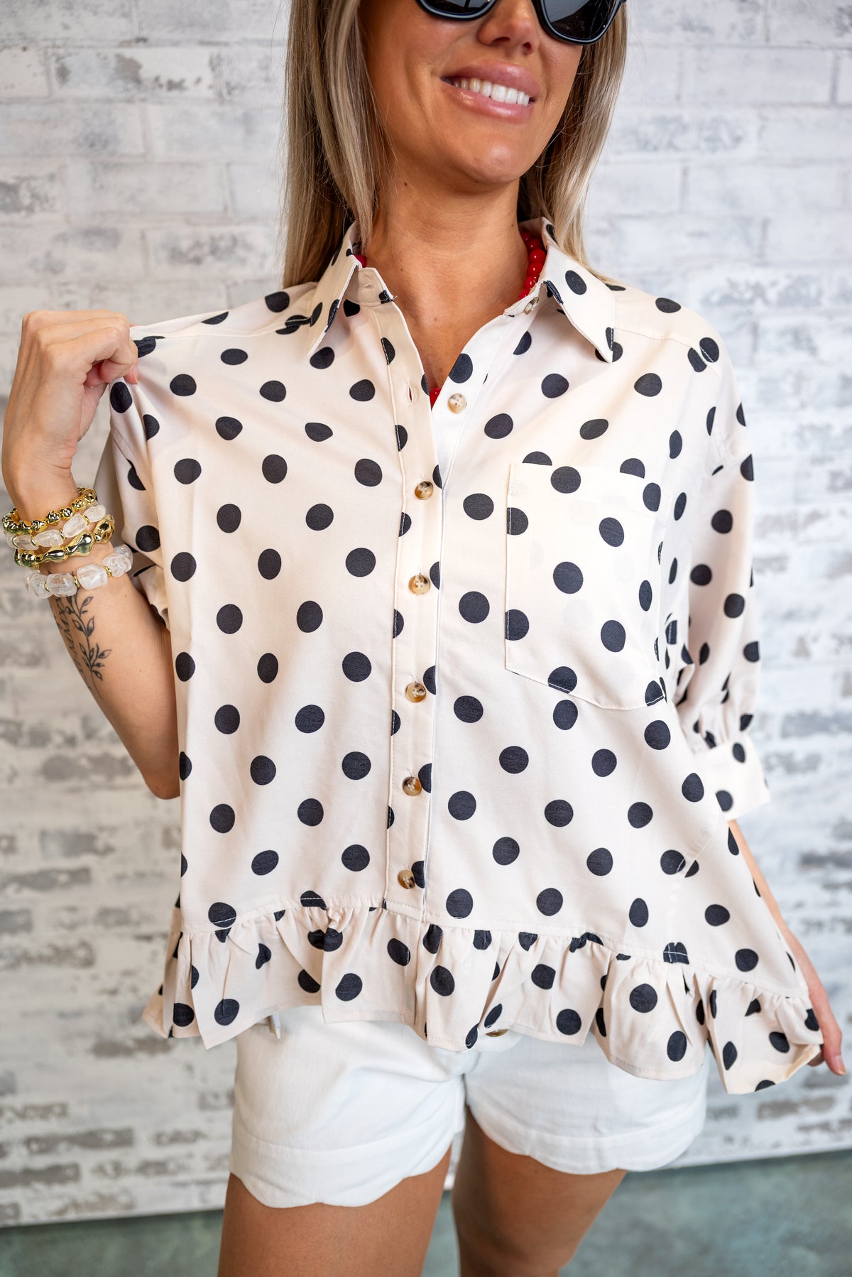 Playful Dot Peplum Blouse - EOS Final Sale