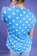 Playful Polka Dot Rib Knit Tee - Blue