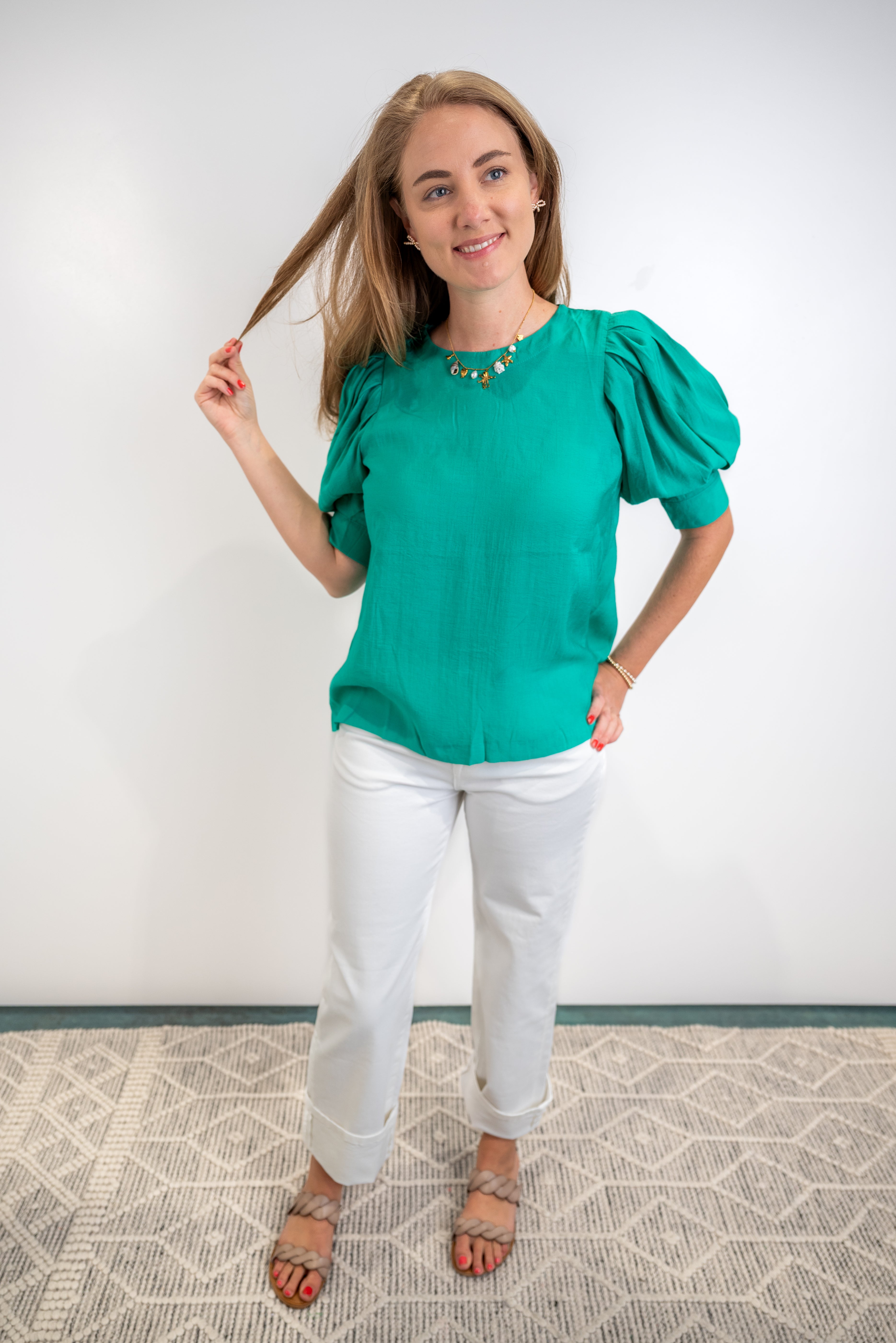 Pleat & Poise Top - Emerald Green