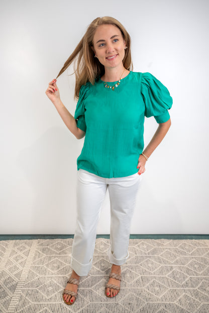 Pleat & Poise Top - Emerald Green