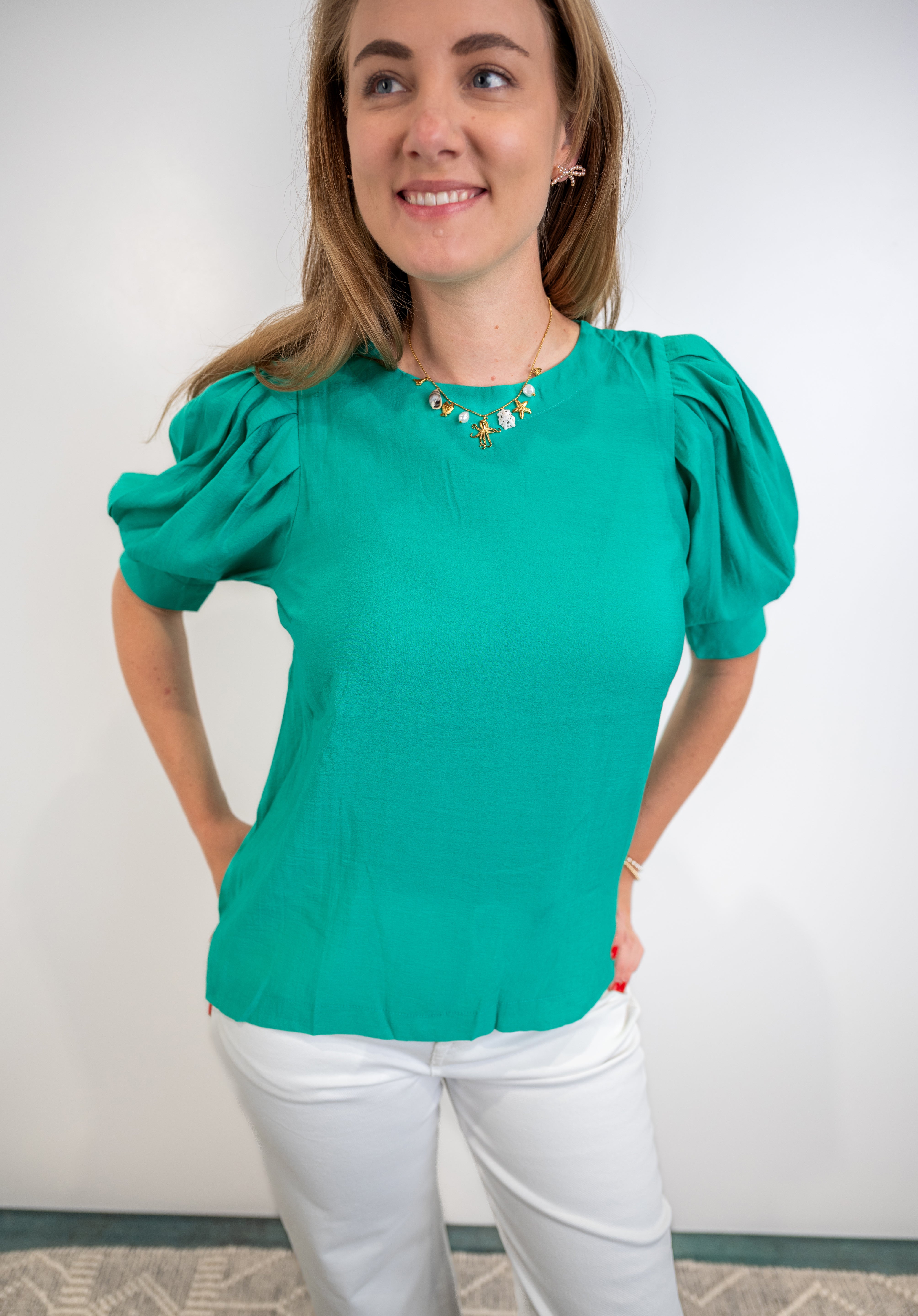 Pleat & Poise Top - Emerald Green