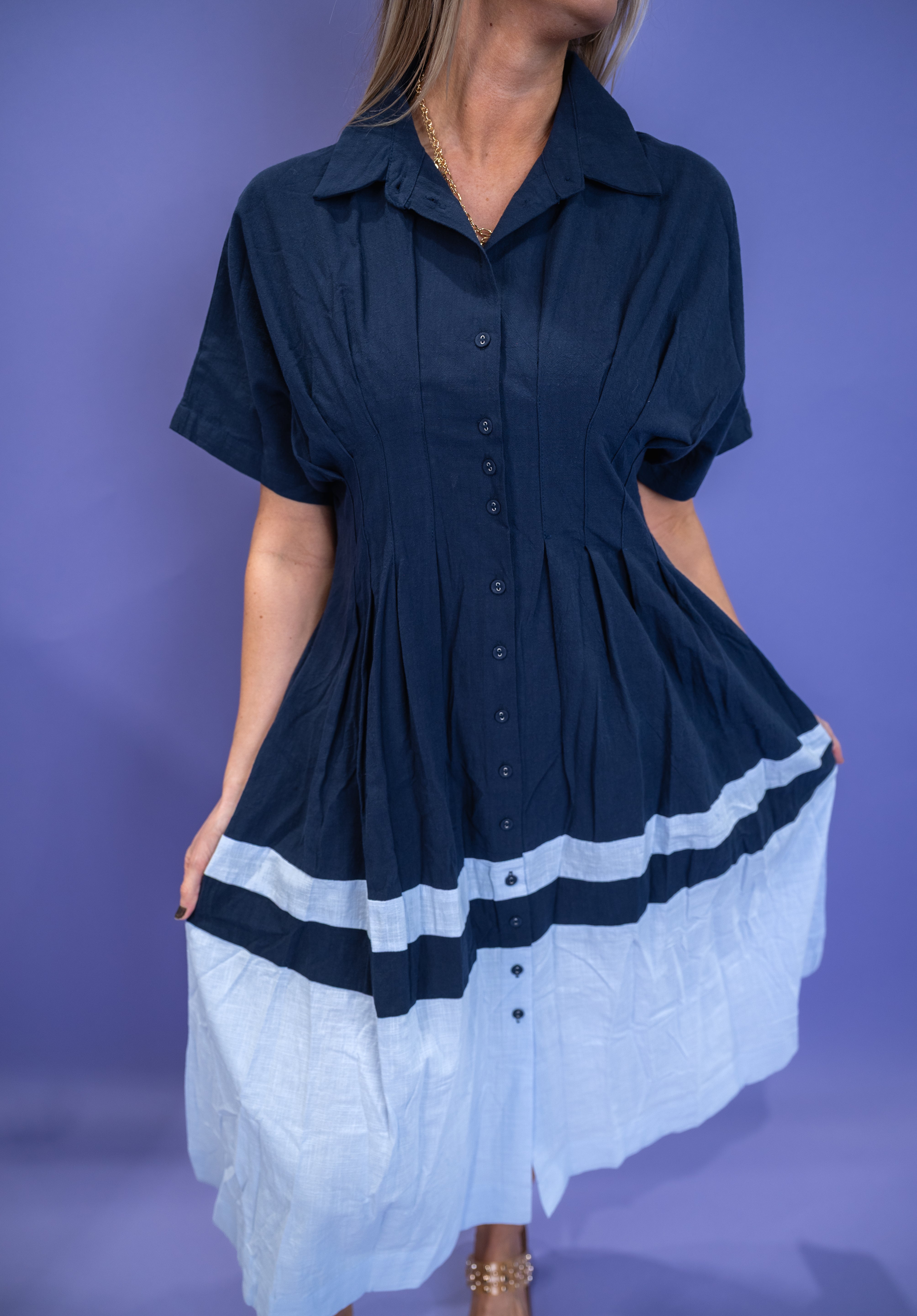 Pleated Harmony Dress - Blue