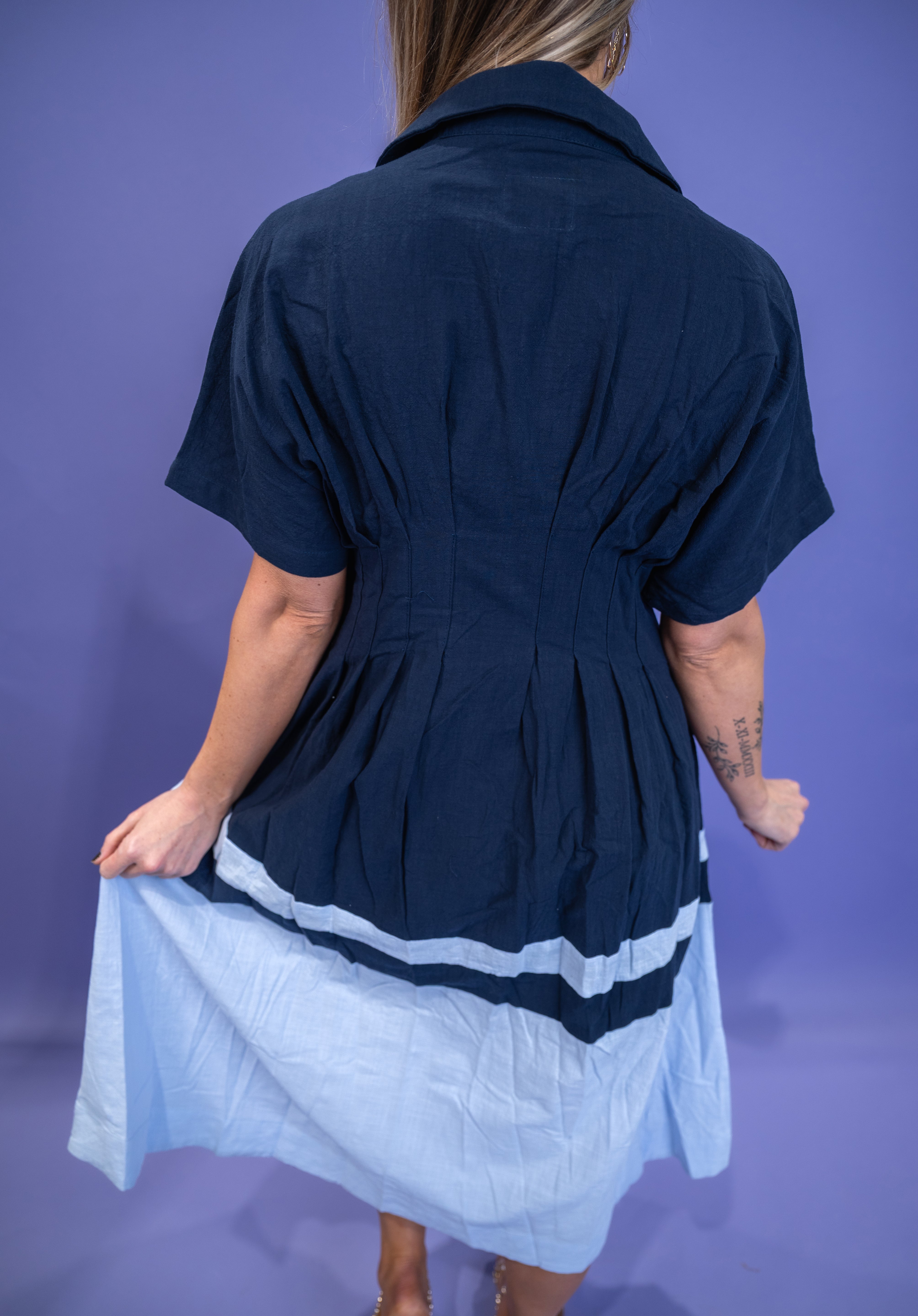 Pleated Harmony Dress - Blue