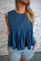 Pleated Swing Sleeveless Top