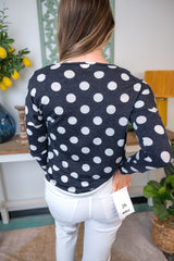 Polka Dot French Terry Pullover Top - Charcoal
