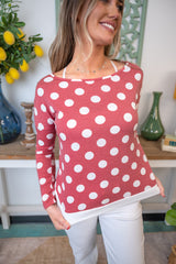 Polka Dot French Terry Pullover Top - Coral