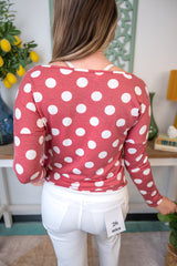 Polka Dot French Terry Pullover Top - Coral