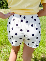 Polka Dot Shirred High-Waist Summer Shorts - White