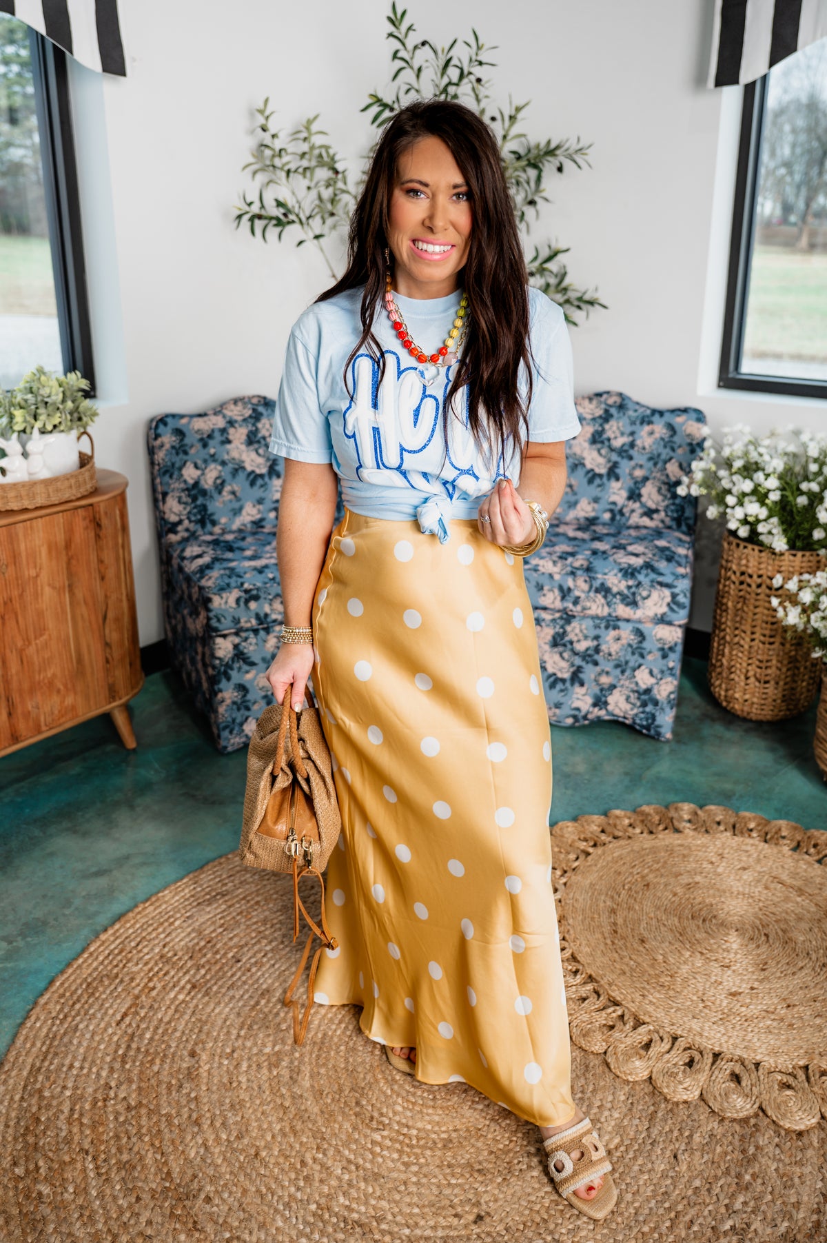 Polka Dot Satin Midi Skirt - EOS Final Sale