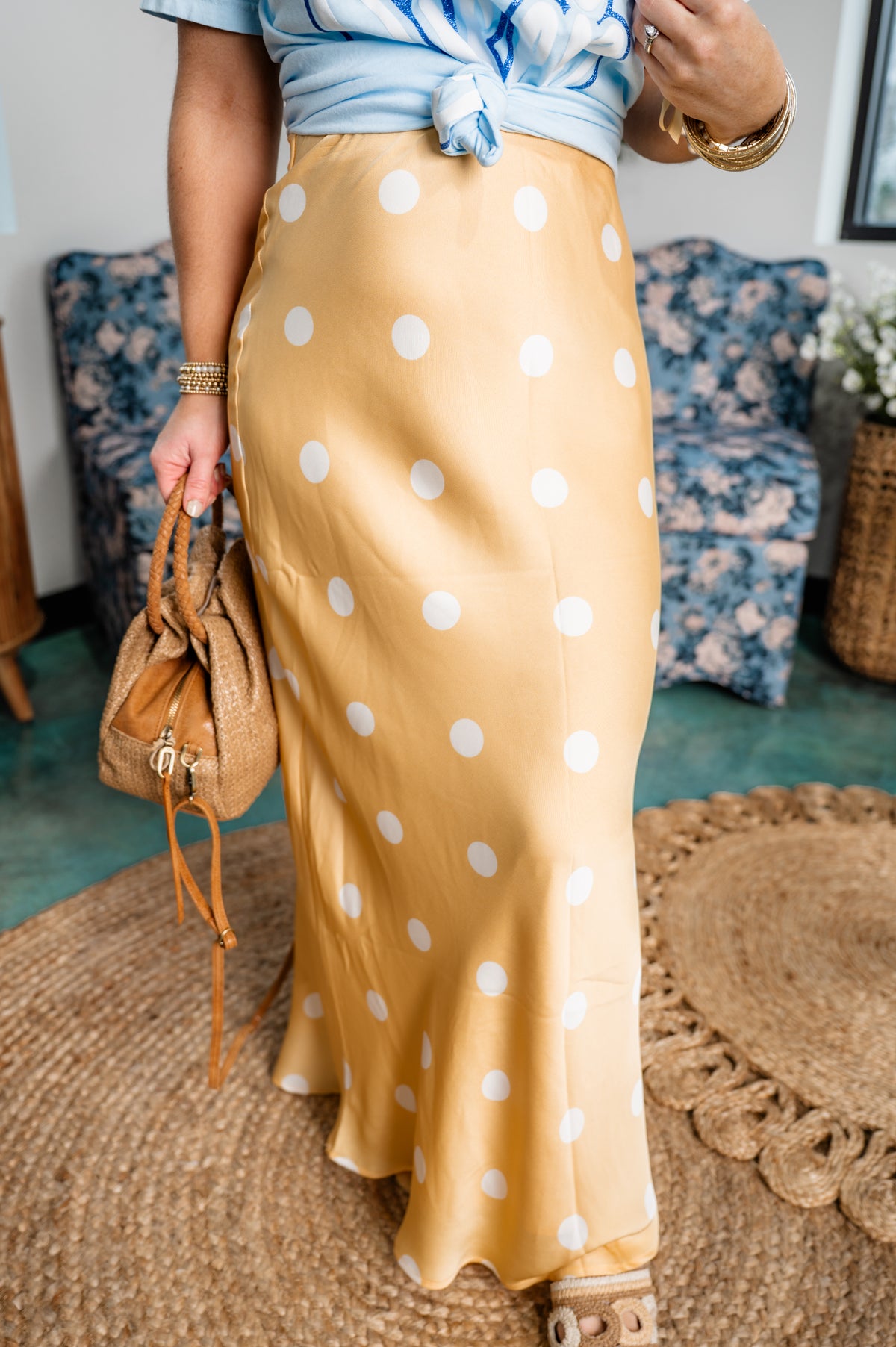 Polka Dot Satin Midi Skirt - EOS Final Sale