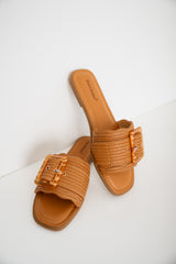 Press Raffia Slide Sandals - Tan