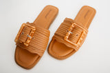 Press Raffia Slide Sandals - Tan
