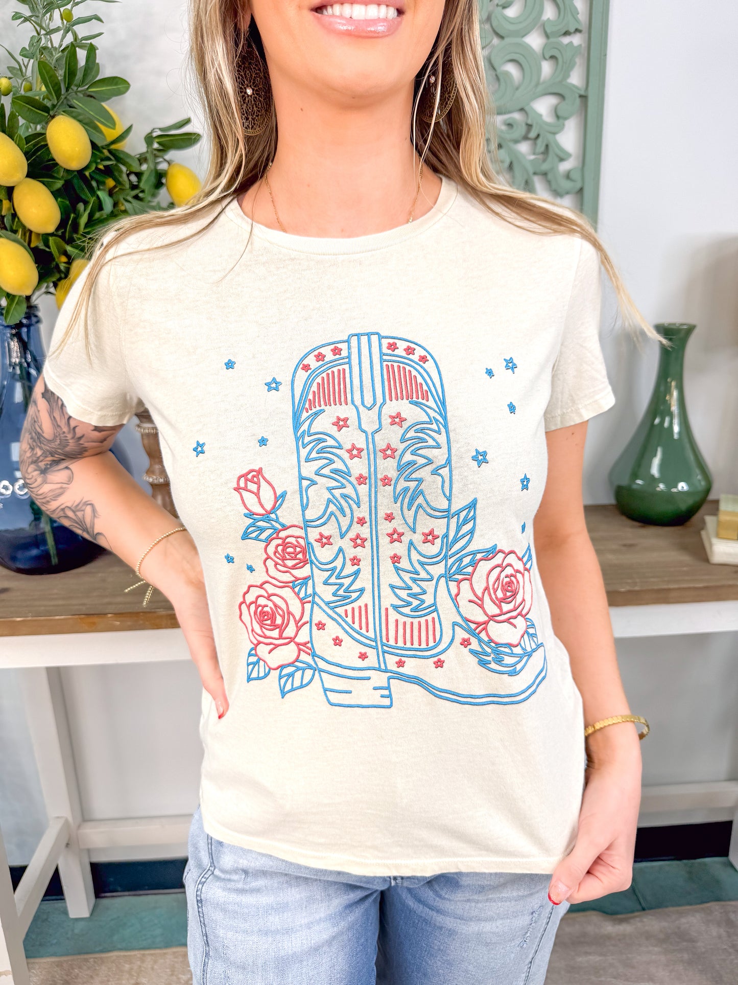 Puff Cowboy Boots & Floral Western Tee - Final Sale