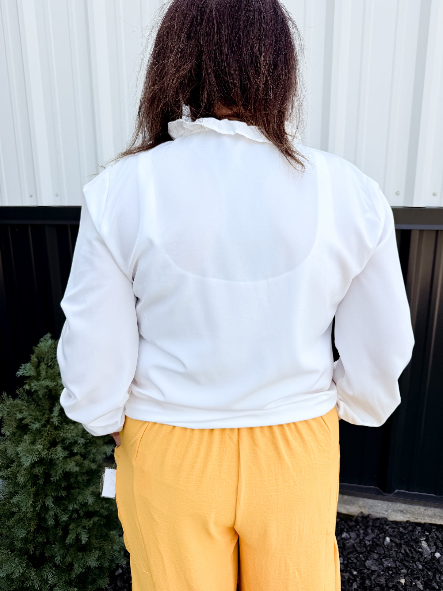 Puff Sleeve Solid V-Neck Top