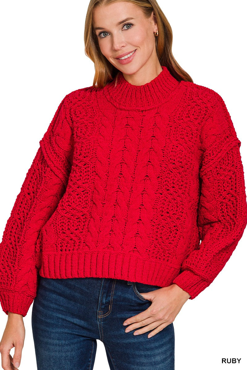 Braided Lane Sweater - Ruby