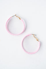 Raffia-Wrapped Double Hoop Earrings - Light Pink