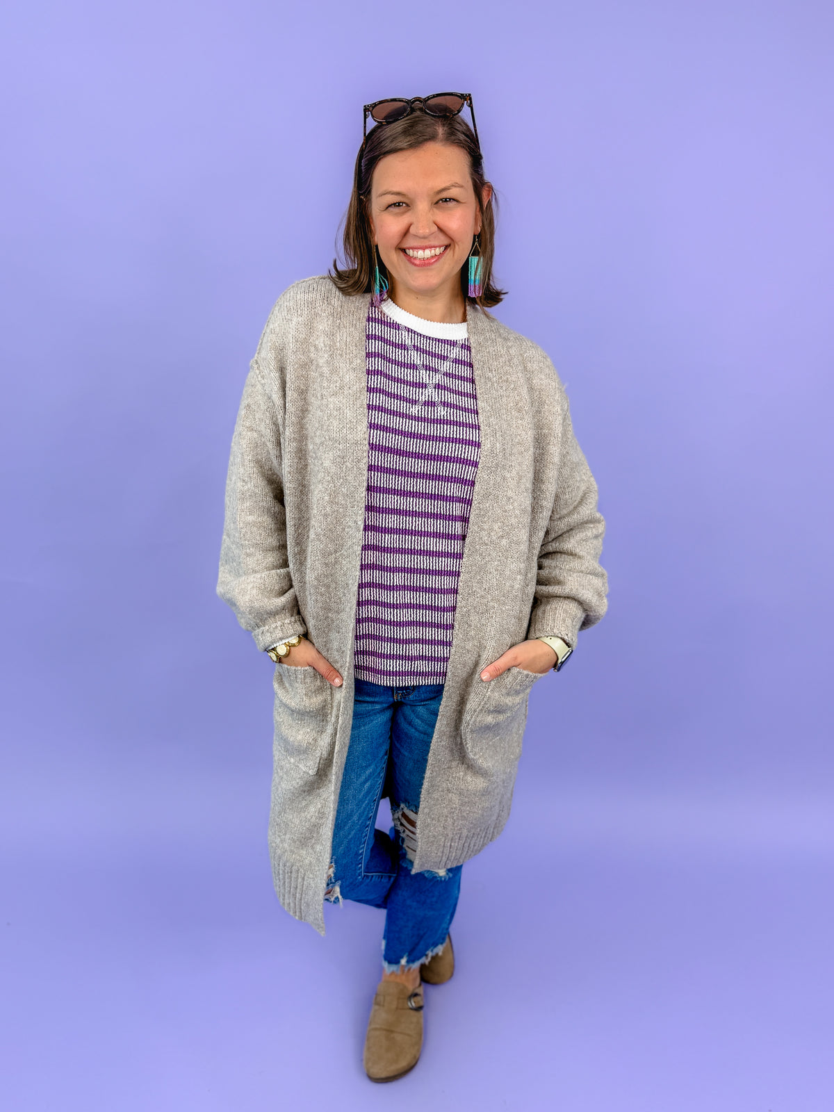 Raised Rib Striped Round Neck Pullover | DOORBUSTER