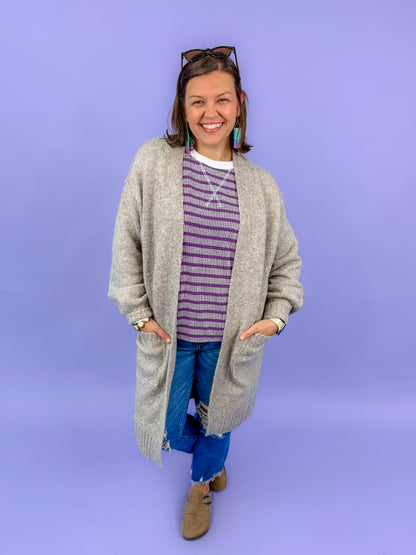 Raised Rib Striped Round Neck Pullover | DOORBUSTER