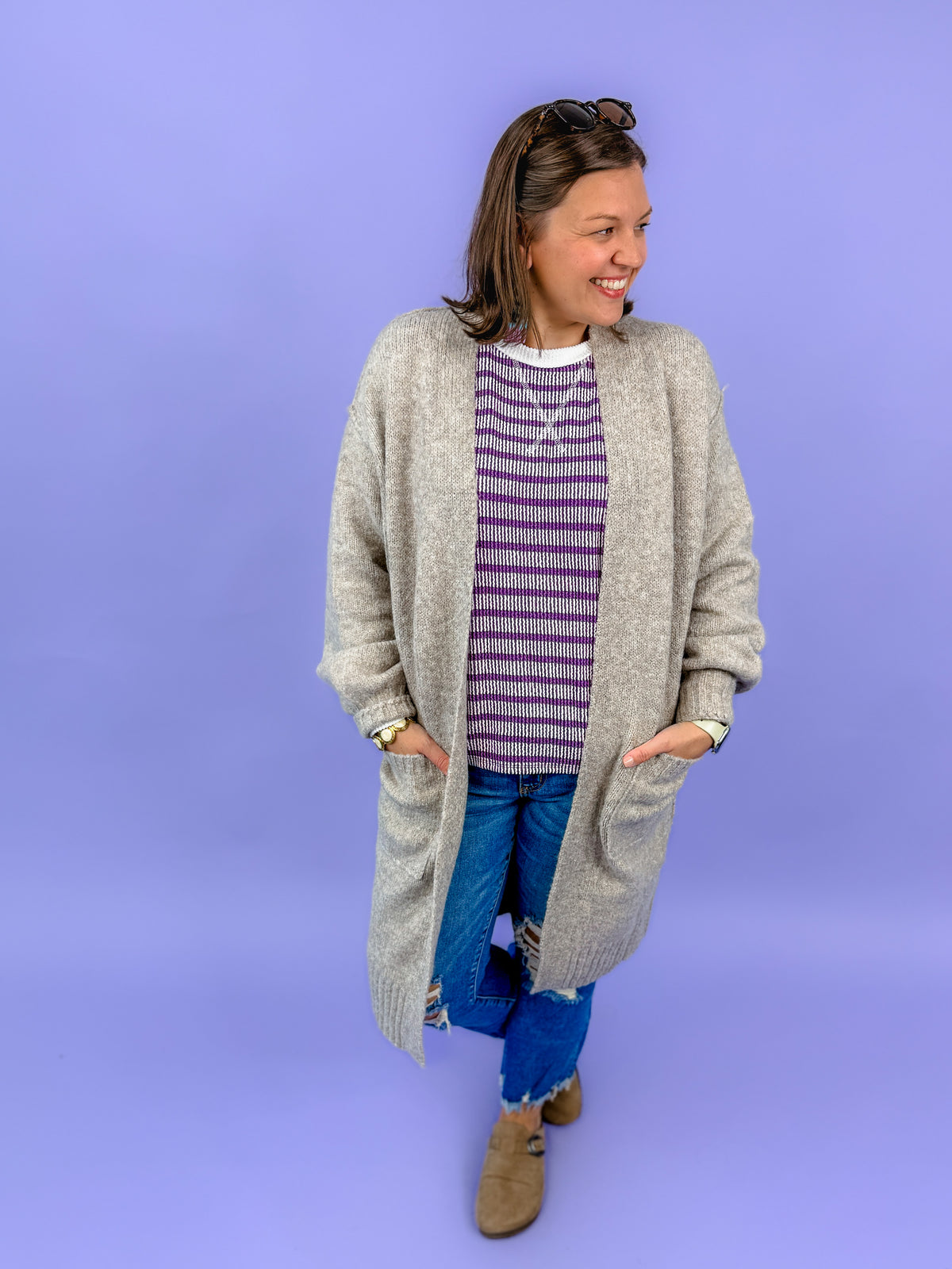 Raised Rib Striped Round Neck Pullover | DOORBUSTER