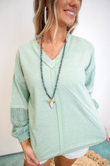 Raw Edge Sweatshirt With Gauze Sleeves - Mint