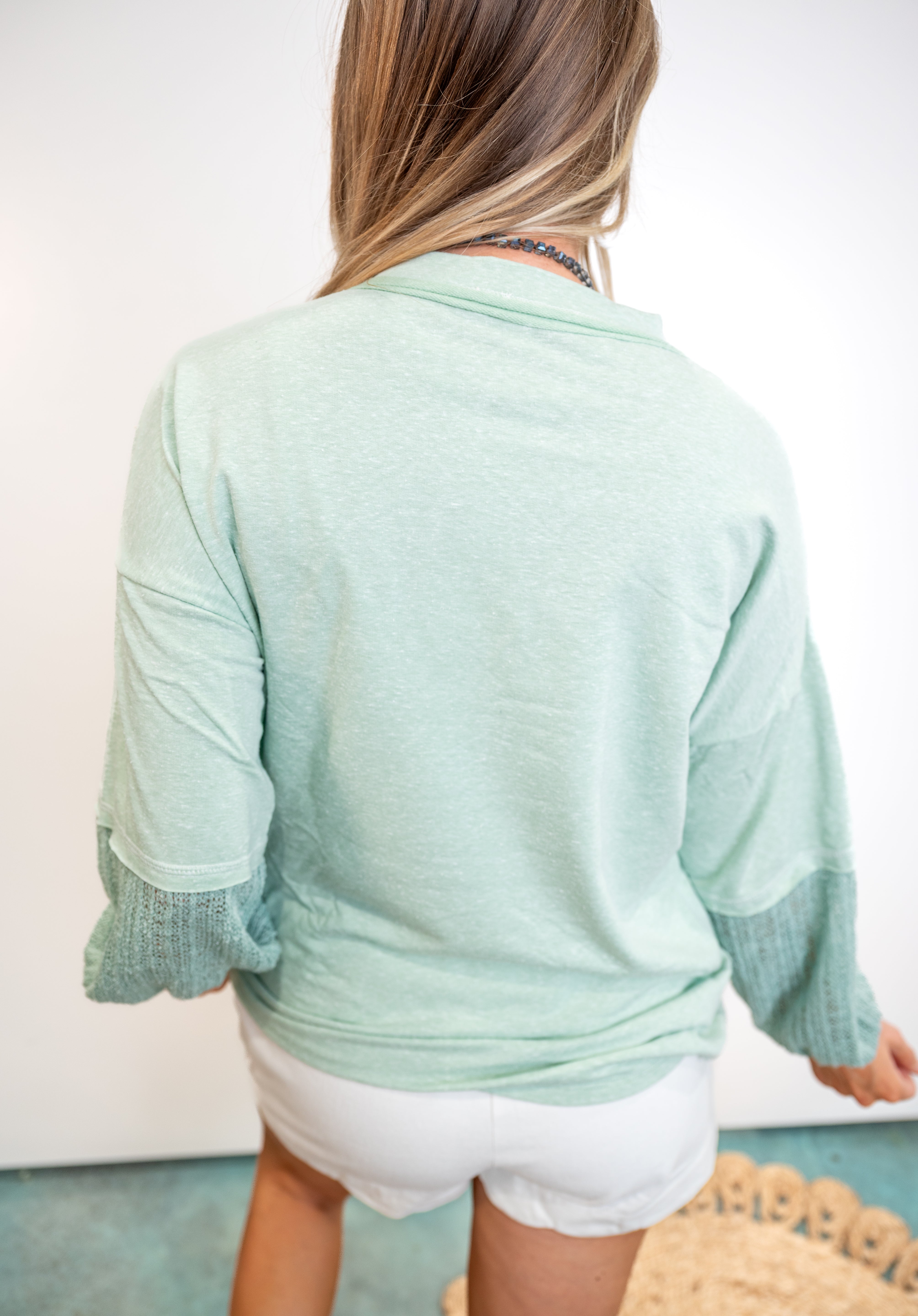 Raw Edge Sweatshirt With Gauze Sleeves - Mint
