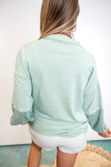 Raw Edge Sweatshirt With Gauze Sleeves - Mint