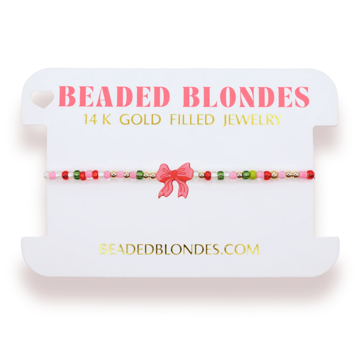 Beaded Blondes Red Bow Holiday Sprinkle Bracelet