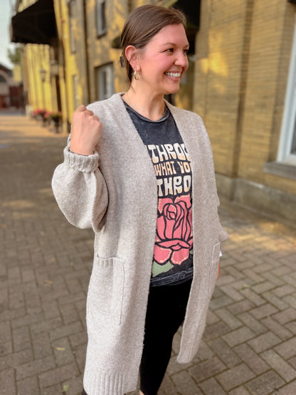 Relaxed Open Cardigan, Big Pocket Style