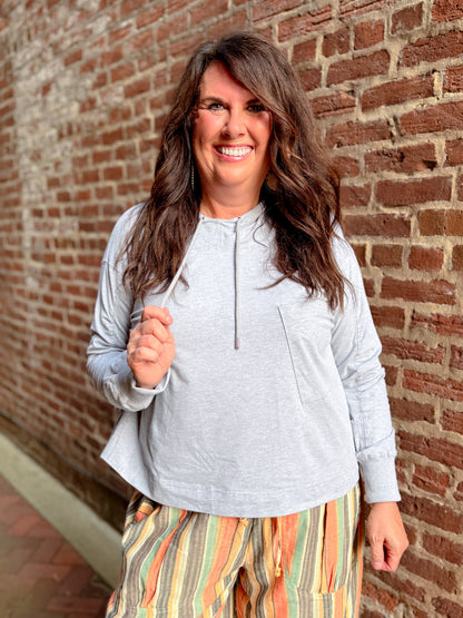 Relaxed Pocket Hoodie Pullover Top - Final Sale
