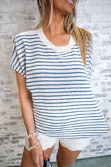 Relaxed Stripe Knit Pullover - Blue