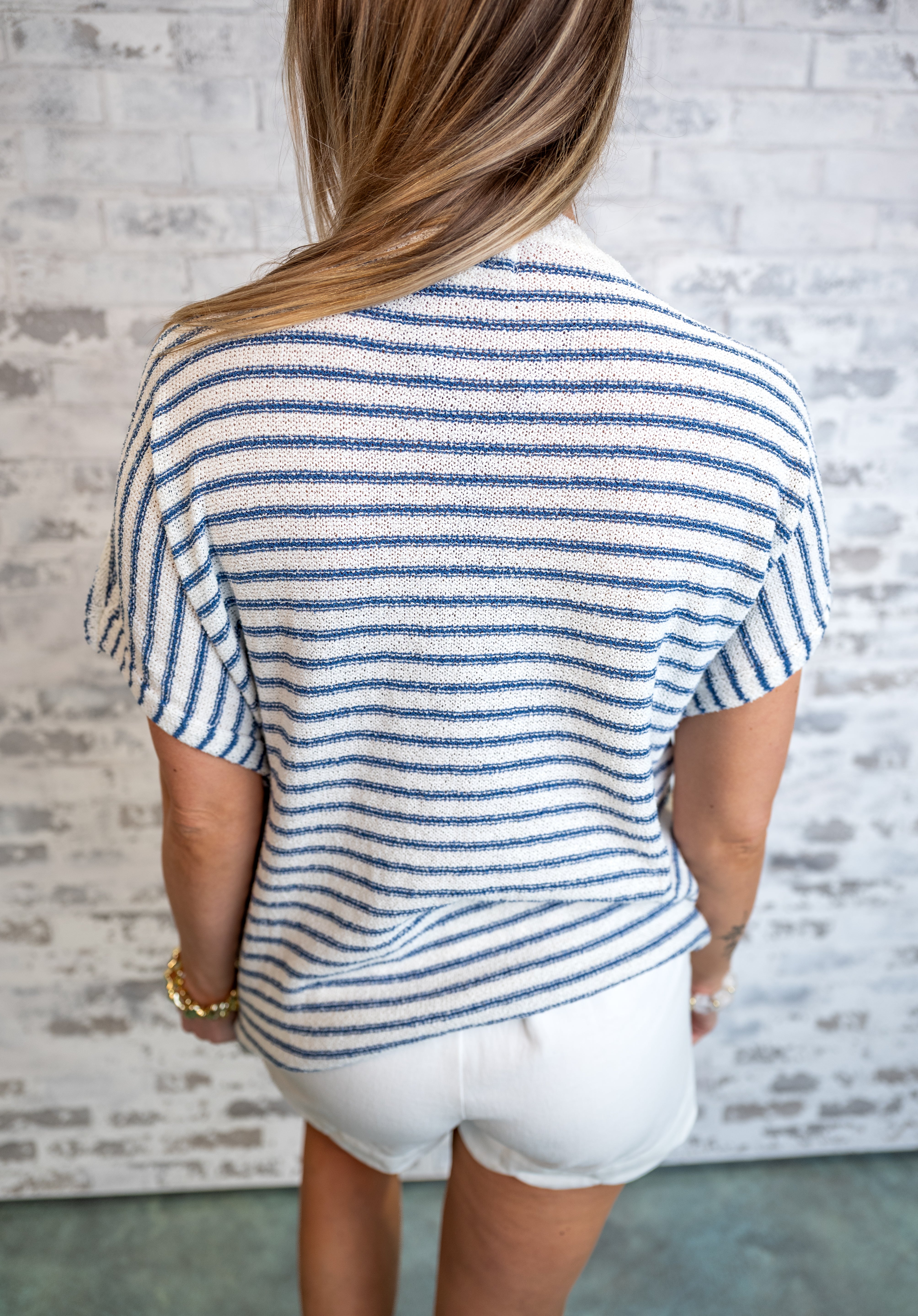 Relaxed Stripe Knit Pullover - Blue
