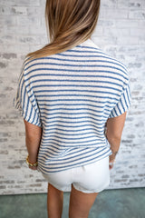 Relaxed Stripe Knit Pullover - Blue