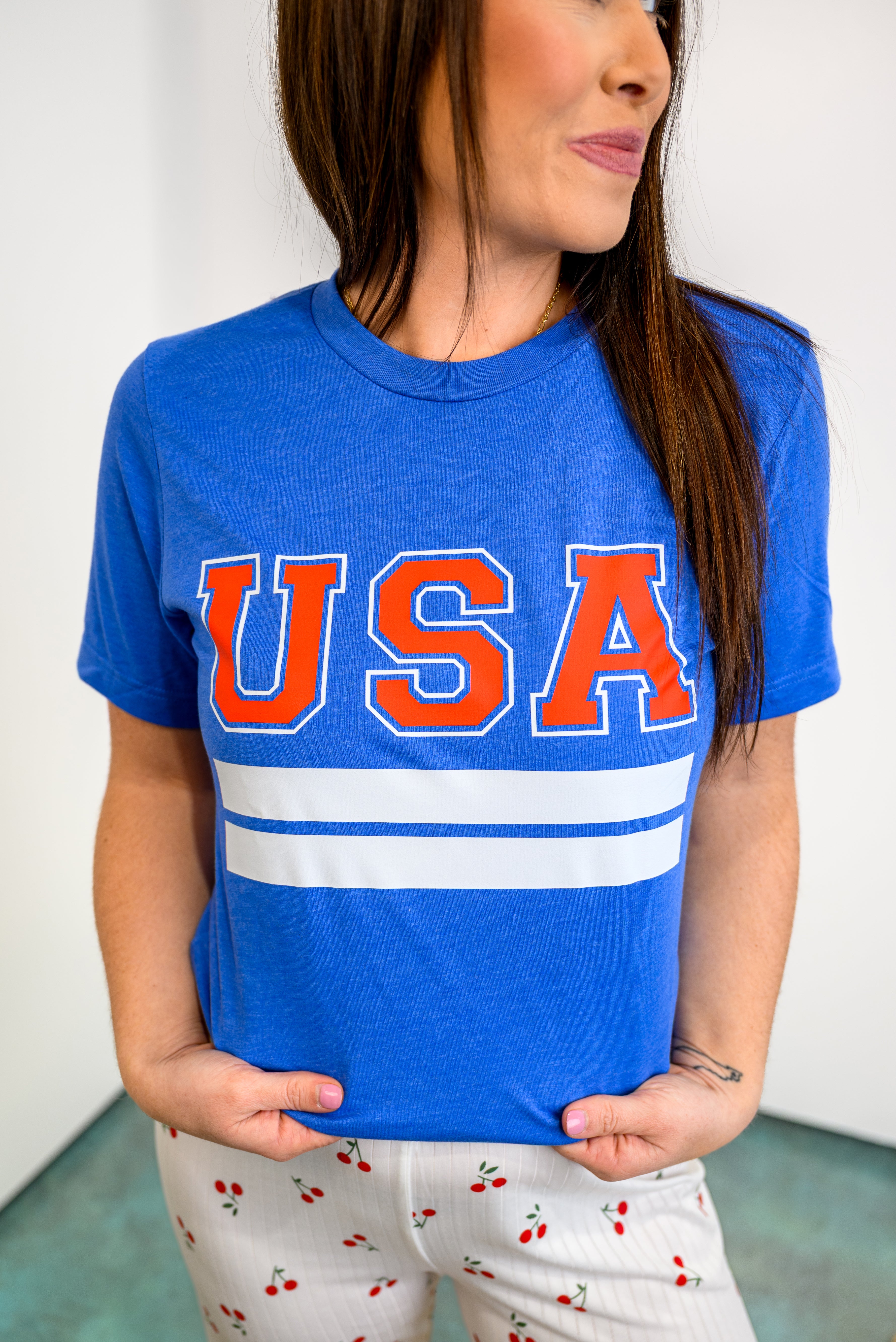 Retro Varsity USA Patriotic Graphic Top
