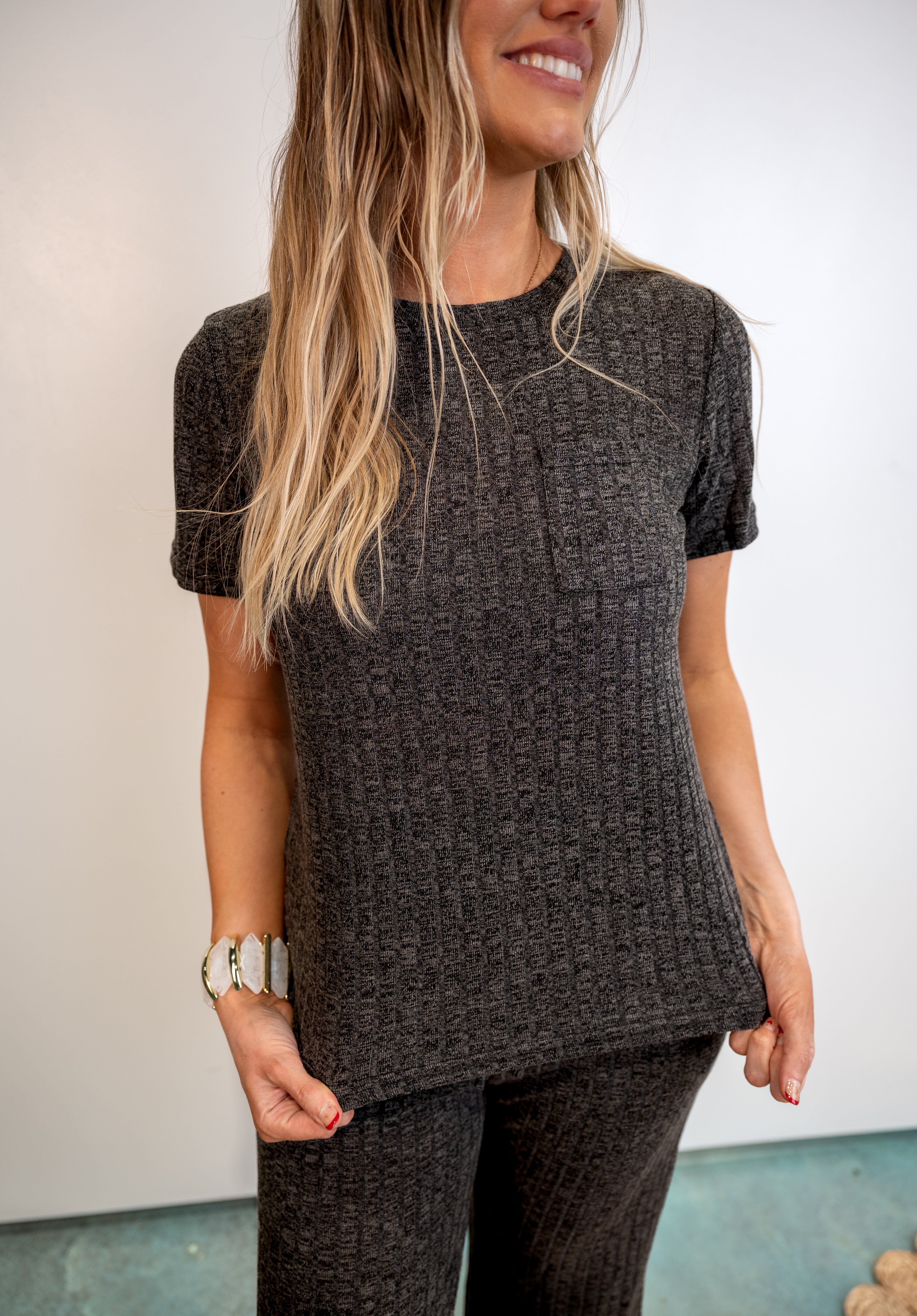 Ribbed Knit Wide-Leg Matching Set