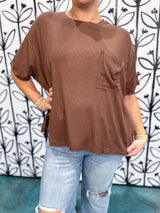 Ribbed Oversized Everyday Tee - Brown DOORBUSTER