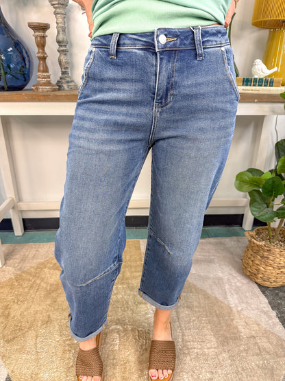 Rolled-Cuff Barrel-Leg Vintage Wash Jean - EOS Final Sale
