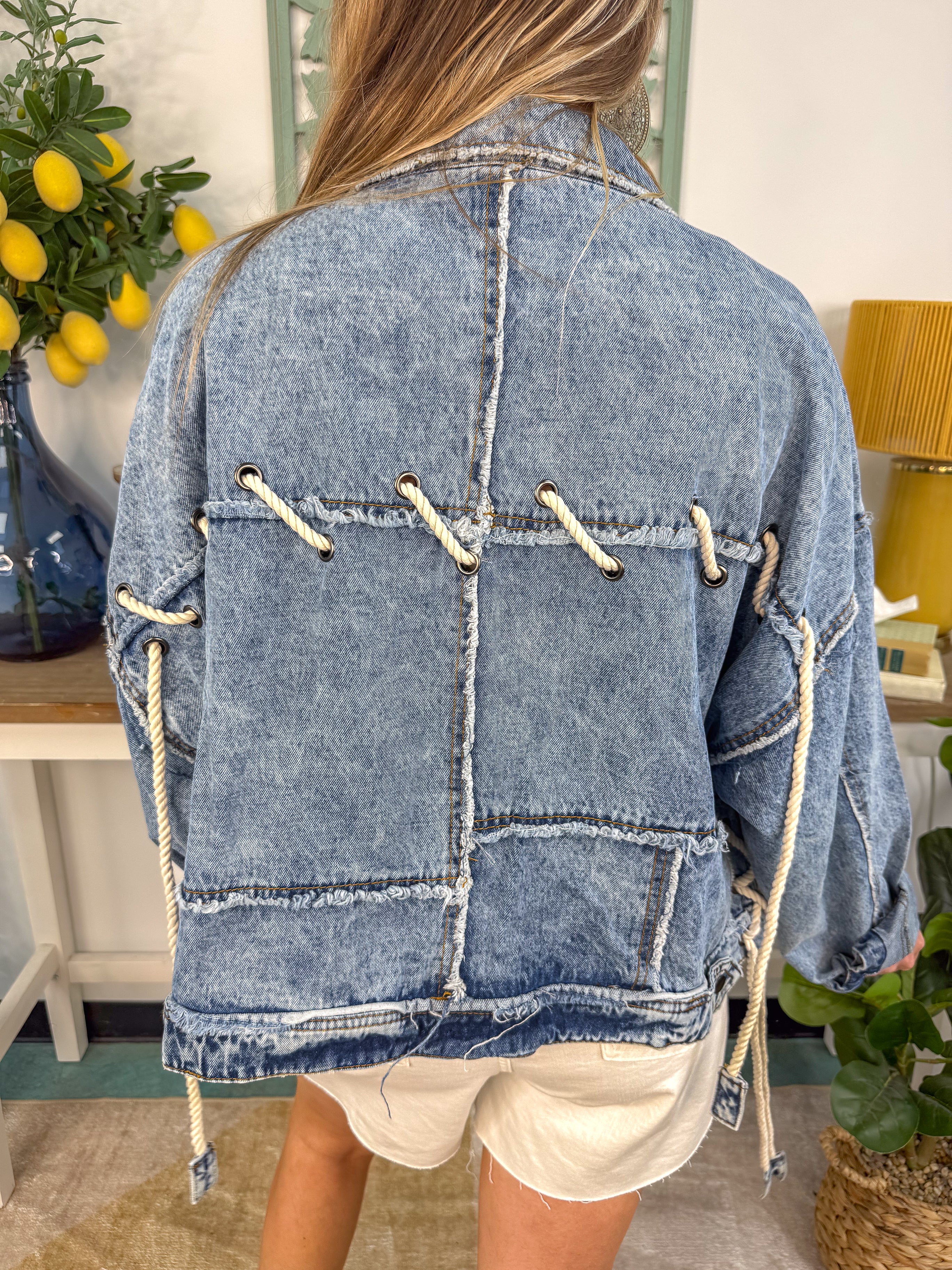 Rope Detailed Patchwork Denim Jacket