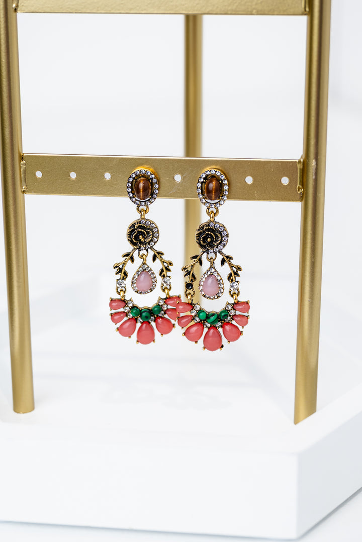 Royal Floral Tassel Stud Earrings