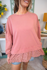 Ruffle Hem Balloon Sleeve Top - Rose