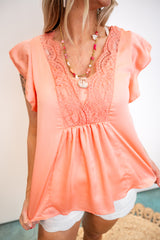 Ruffled Flutter Sleeves with Lace Yoke Detail