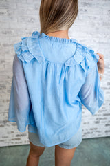 Ruffled Yoke Tie-Front Blouse
