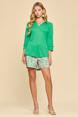 Resort Collared Pullover Top - Cabana Green